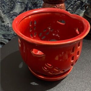 Orchid Pot Tulip Shape Red/Orange Glazed Ceramic 6”